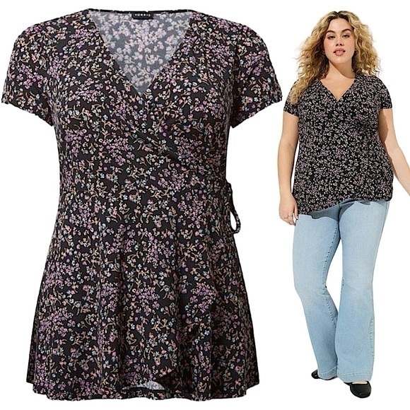 torrid Tops - Torrid Black and Purple Floral Blouse